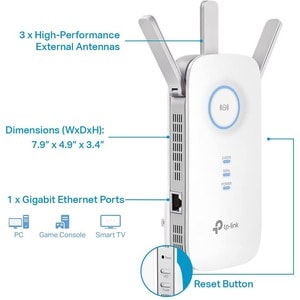 TP-Link RE550 IEEE 802.11ac 1.86 Gbit/s Wireless Range Extender - 2.40 GHz, 5 GHz - 3 x External Antenna(s) - External - M