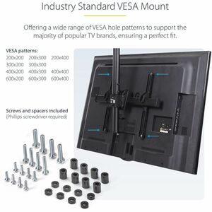 StarTech.com Ceiling TV Mount - Short Pole - Steel - Supports Monitors 30" to 70â€- Pull Down TV Mount - VESA Ceiling Mou