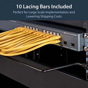 StarTech.com Horizontal Lacing Bar w/ 4 inch Offset at 75 Degrees- Server Rack Cable Management- 19" Network Rack-Mount Co