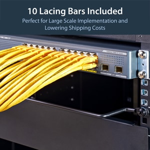 StarTech.com Cable Lacing Bar â€" 10 Pack â€" 75 degrees â€" 2in offset â€" Horizontal Cable Management Bar â€" Rack Cable