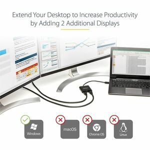 StarTech.com USB 3.0 to Dual HDMI Adapter, 1x 4K & 1x 1080p, External Graphics Card, USB Type-A Dual Monitor Display Adapt