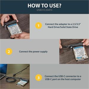 StarTech.com USB C to SATA Adapter Cable for 2.5"/3.5" SSD/HDD Drives - USB 3.1 (10Gbps) Hard Drive Adapter Cable - SATA U