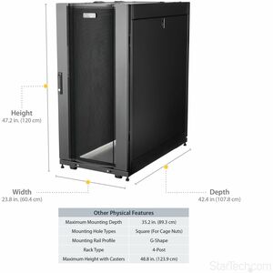 StarTech.com 4-Post 25U Server Rack Cabinet, 19" Data Rack Cabinet for Computer / IT Equipment, Home Network Rack, Half He