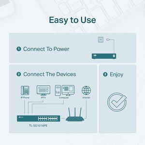 TP-Link TL-SG1016PE 16 Ports Manageable Ethernet Switch - Gigabit Ethernet - 10/100/1000Base-T - 2 Layer Supported - 14.70