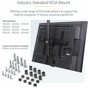 StarTech.com Supporto a soffitto per TV da 32" a 75" - Staffa per TV con asta telescopica ad altezza regolabile - Inclinab
