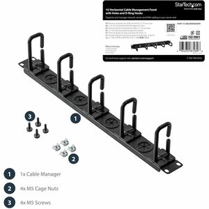 StarTech.com 1HE Server Rack Kabelmanagement Panel - Kabelmanager - Kabelmanagement-Panel - 1U Rack Height x 19" Panel Wid