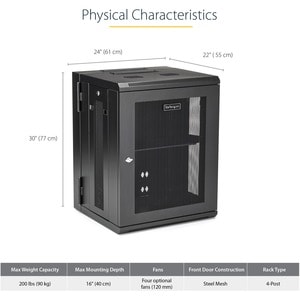 StarTech.com 4-Pfosten 15HE Wand Netzwerkschrank, 19" aufklappbares Wand Server Rack für IT Geräte, abschließbares Rack - 