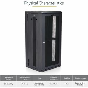 StarTech.com 4-Post 26U Wall Mount Network Cabinet, 19" Hinged Wall-Mounted Server Rack for Data / IT Equipment, Lockable 