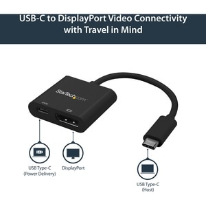 StarTech USB C to DisplayPort Adapter with 60W Power Delivery Pass-Through - 4K 60Hz USB Type-C to DP 1.2 Video Converter 