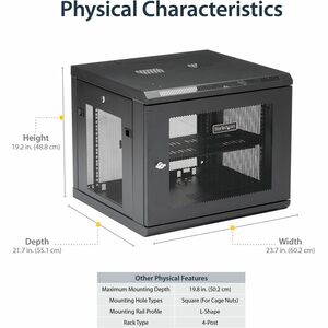 StarTech.com 9U Wandmontierbar Rackschrank für Server, LAN-Schalter, Patchfeld480,06 mm Regaltiefe - Schwarz - Stahlgitter
