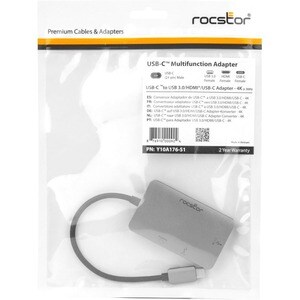 Rocstor Premium USB-C to HDMI Multiport Adapter - USB-C to HDMI/USB-C (3.1)/USB 3.0 for Audio/Video Device, Notebook, TV, 