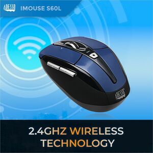 Adesso iMouse S60L - 2.4 GHz Wireless Programmable Nano Mouse - Optical - Wireless - Radio Frequency - 2.40 GHz - Blue - U