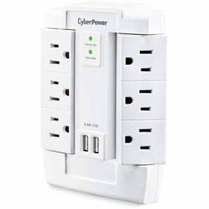 CyberPower CSP600WSURC2 Professional 6 - Outlet Surge with 1200 J - Clamping Voltage 800V, NEMA 5-15P, Wall Tap, 2 - 2.4 A