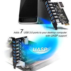 SIIG USB 3.0 7-Port Ext PCIe Host Adapter - PCI Express 2.0 x1 - Plug-in Card - 7 USB Port(s) - 7 USB 3.0 Port(s)