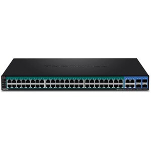 TRENDnet 52-Port Web Smart PoE+ Switch; 48 x Gigabit PoE+ Ports; 4 x Shared Gigabit Ports (RJ-45 or SFP); VLAN; QoS; LACP;