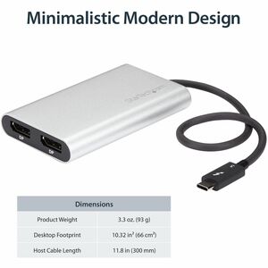 StarTech.com Thunderbolt 3 to Dual DisplayPort Adapter - 4K 60Hz Dual Monitor TB3 DisplayPort 1.2 Video Adapter - Thunderb