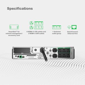 APC Smart-UPS, Line Interactive, 2200VA, Rackmount 2U, 120V, 6x NEMA 5-15R+2x NEMA 5-20R outlets, SmartConnect Port+SmartS