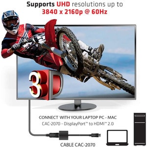 Club 3D DisplayPort 1.2 to HDMI 2.0 UHD Active Adapter - DisplayPort/HDMI A/V Cable for Audio/Video Device, Gaming Compute