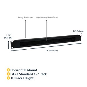 StarTech.com 1U High-density Brush Strip Cable Management Panel, Sturdy Steel Horizontal Data Centre Cable Organizer - Org