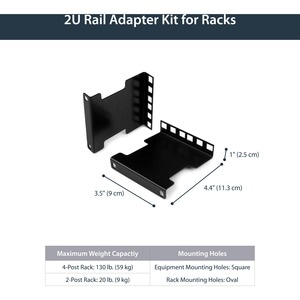 StarTech.com 2U Server Rack Depth Extender Adapter Kit - Recess or Extend 4" - TAA Complaint - 58.97 kg Load Capacity
