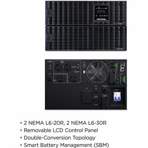 CyberPower OL6KRT Smart App Online UPS Systems - 6000VA/5400W, 200 - 240 VAC, NEMA L6-30P, 6U, Rack / Tower, Sine Wave, 4 