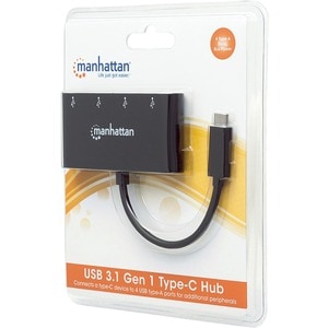 Manhattan USB-C Dock/Hub, Ports (x4): USB-A (x4), 5 Gbps (USB 3.2 Gen1 aka USB 3.0), USB powered (no external power supply