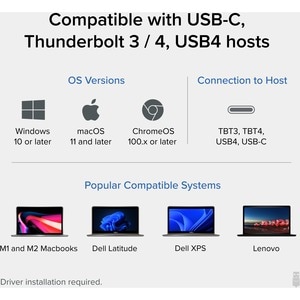 Plugable USB-C 4K Triple Display Docking Station with Charging Support for Specific USB-C and Thunderbolt 3 Windows and Ma