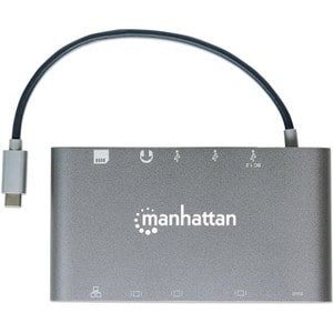Manhattan Docking USB-C 11 ptos, HDMI/Mini DP/VGA, USB-C PD/3xUSBv3.2, Red/Audio/SD/micro SD - 5 x puertos USB - 3 x USB 3
