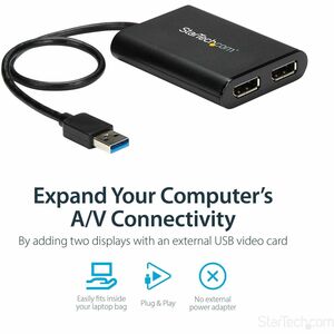 StarTech.com USB to Dual DisplayPort Adapter - 4K 60Hz - USB 3.0 5Gbps - USB Dual Monitor Adapter - Dual DisplayPort Adapt