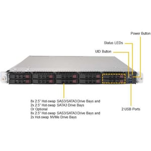 Supermicro SuperServer 1029UX-LL3-S16 1U Rackmount Server - 2 Xeon Gold 6154 3 GHz - 192 GB RAM - Serial ATA/600, 12Gb/s S
