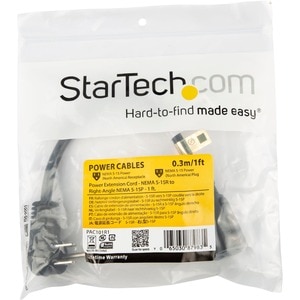 StarTech.com Cable de 0.3m de Extensión de Alimentación, Acodado en Ángulo Recto NEMA 5-15P a NEMA 5-15R, 13A 125V, 16AWG,