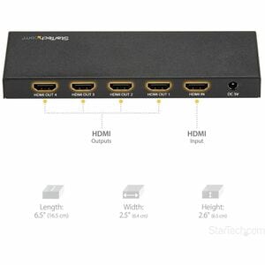 StarTech.com 4 Port HDMI Splitter - 4K 60Hz - 1x4 Way HDMI 2.0 Splitter - HDR - ST124HD214 - Displays the same image with 