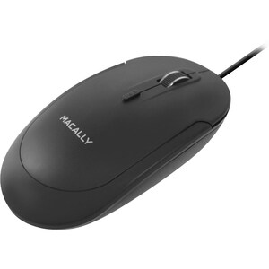 Macally USB Optical Quiet Click Mouse for Mac/PC Black - Optical - Cable - Black - USB - 2400 dpi - Scroll Wheel - Symmetr