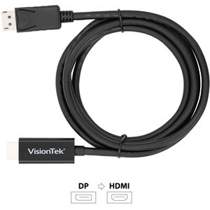 VisionTek DisplayPort to HDMI 2M Active Cable (M/M) - DisplayPort to HDMI Active Cable - DP to HDMI Cable 2 Meter 6.6 Ft M
