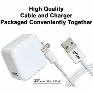4XEM iPad Charging Kit - 3FT Lightning 8Pin Cable with 12W iPad wall charger - MFi Certified - 3FT MFi Certified Lightning