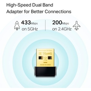 TP-Link Archer T2U Nano Dualband Wi-Fi Adapter für Notebook - IEEE 802.11ac - USB 2.0 - 600 Mbit/s - 2,40 GHz ISM - 5 GHz 