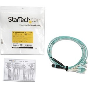 StarTech.com 2m (6ft) MTP(F)/PC to 4x LC/PC Duplex Breakout OM3 Multimode Fiber Optic Cable, 40G, Low Insertion Loss, Fibe