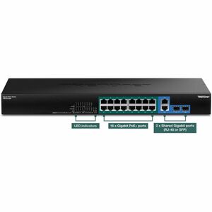 TRENDnet TPE-TG182F 18 Ports Ethernet Switch - Gigabit Ethernet - 10/100/1000Base-T, 1000Base-X - New - TAA Compliant - 2 