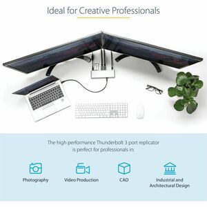 StarTech.com Thunderbolt 3 Dock, Dual 4K 60Hz Monitor TB3 Docking Station with DisplayPort, HDMI & 1080p VGA, 85W Power De