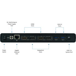 VisionTek VT4500 USB / USB-C Dual Monitor 4K Docking Station with 60W Power Delivery - 4 x USB 3.0 - 2x USB-C - 2x HDMI -2