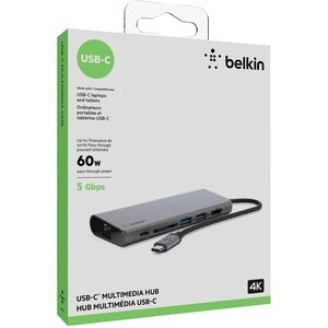 Belkin USB-C 6-in-1 Multiport Adapter, Laptop Docking Station, 4k HDMI, 60W PD - for Notebook - 60 W - USB Type C - 3 x US