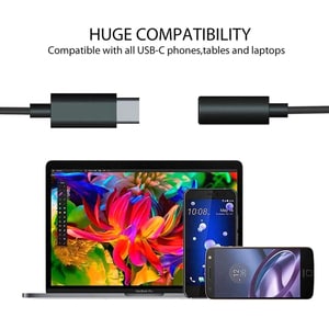4XEM USB-C Male To 3.5mm Female Adapter Black - 5" Mini-phone/USB Audio Cable for Audio Device, Smartphone, Headphone - Fi