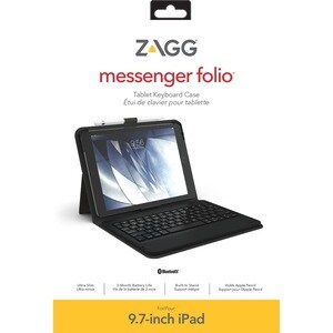 ZAGG Messenger Folio Keyboard/Cover Case (Folio) for 9.7" Apple iPad Pro, iPad, iPad Air, iPad Air 2 - Black - Ding Resist