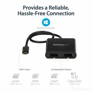 USB-C TO DISPLAYPORT MULTI MONITOR SPLITTER - USB TYPE-C 2-PORT MST HUB - USB C TO 2X DP SPLITTER - USE THIS ADAPTER TO CO