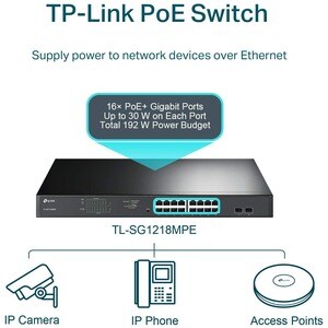 TP-Link TL-SG1218MPE - JetStream 16-Port Gigabit Easy Smart PoE/PoE+ Switch - Easy Smart Managed - 16 PoE+ Ports @250W, 2 