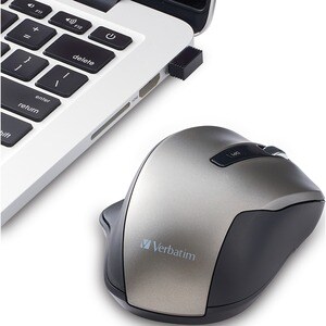 Verbatim Silent Ergonomic Wireless Blue LED Mouse - Graphite - Blue LED/Optical - Wireless - Radio Frequency - 2.40 GHz - 