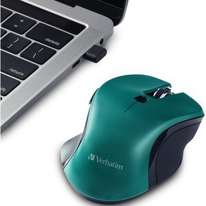Verbatim USB-C™ Wireless Blue LED Mouse - Teal - Blue LED/Optical - Wireless - Radio Frequency - 2.40 GHz - Teal - 1 Pack 
