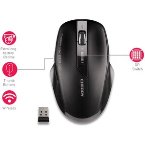 CHERRY MW 2310 2.0 Mouse - Radio Frequency - USB - Optical - 6 Button(s) - Black - 1 - Wireless - 2.40 GHz - 2400 dpi - Sc