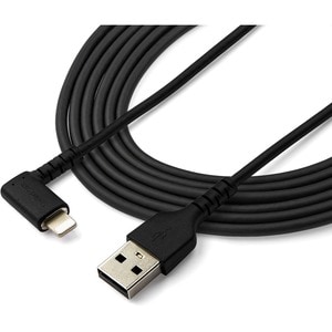 StarTech.com 2m USB A to Lightning Cable iPhone iPad Durable Right Angled 90 Degree Black Charger Cord w/Aramid Fiber Appl