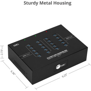 SIIG 20-Port Industrial USB 3.0 Hub with Charging - 200W - USB 3.0 Type B - External 20 USB 5Gbps Type-A Port(s) - 20 USB 